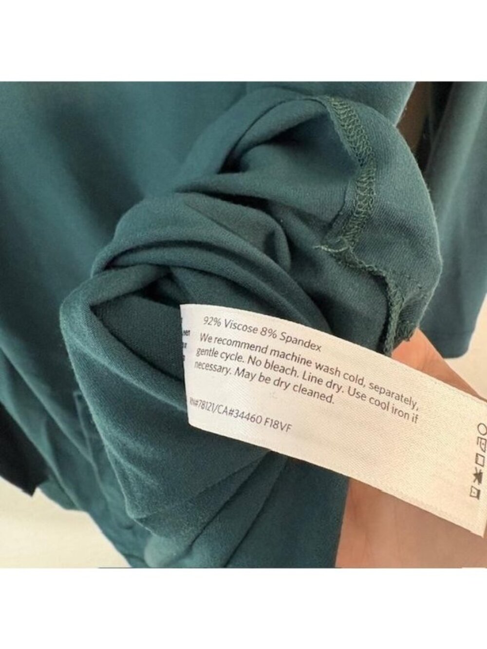 Eileen Fisher Tunic Top Womens Medium Green Stretch Viscose Spandex 3/4 Sleeve - Picture 5 of 8